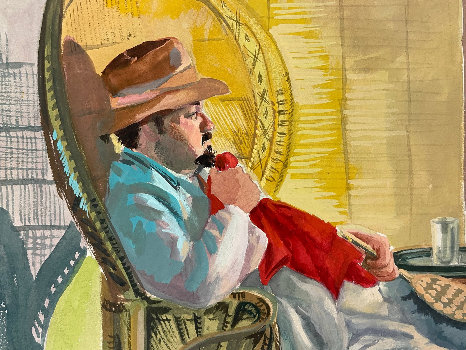 Reynold Brown Gouache Illustration Art Man in Wicker Chair 15x20 - 3