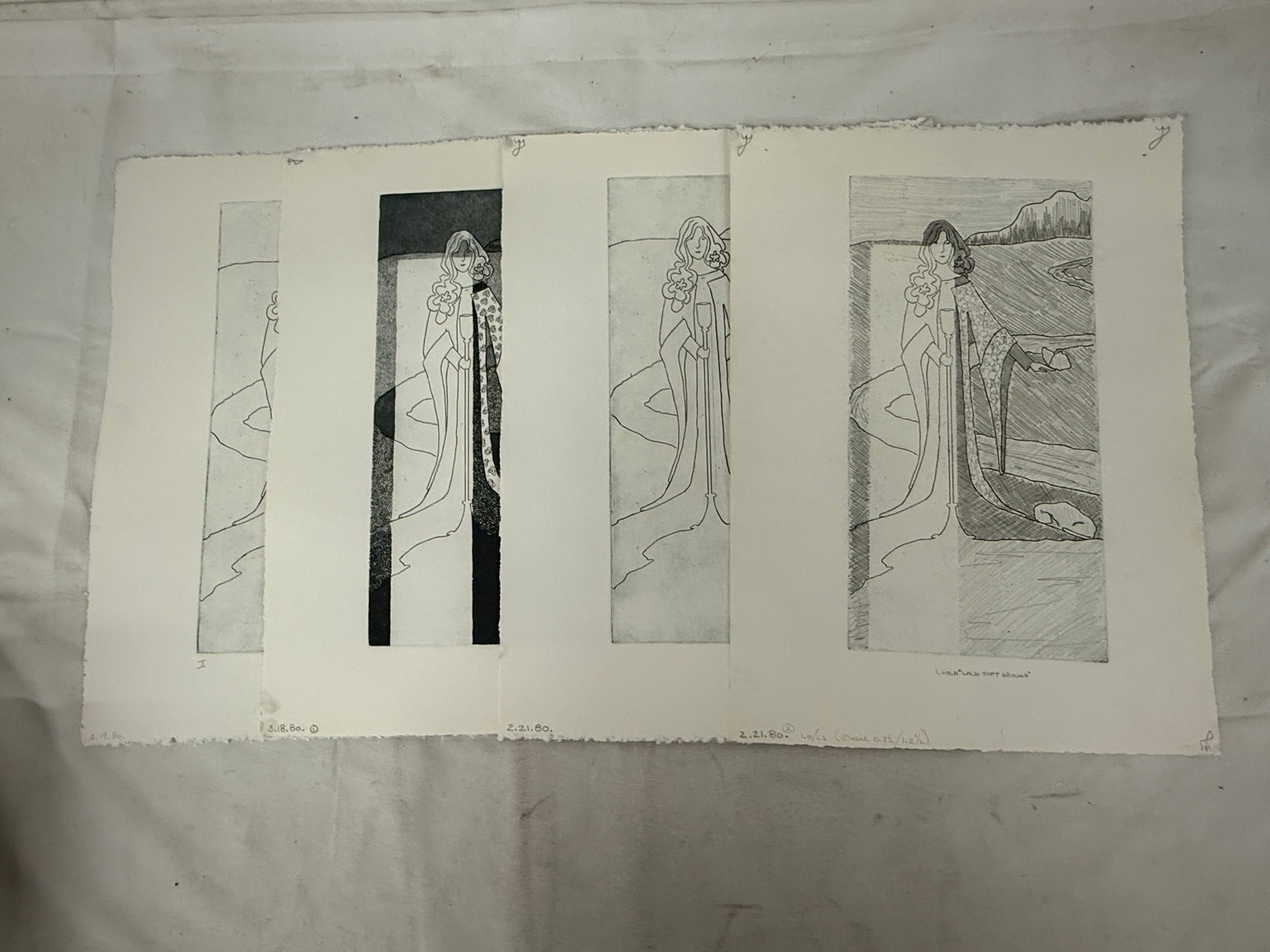 Progressive Proof Etchings 'Lace Soft Ground' Set of 5, Dated 1980 (1 of 4)