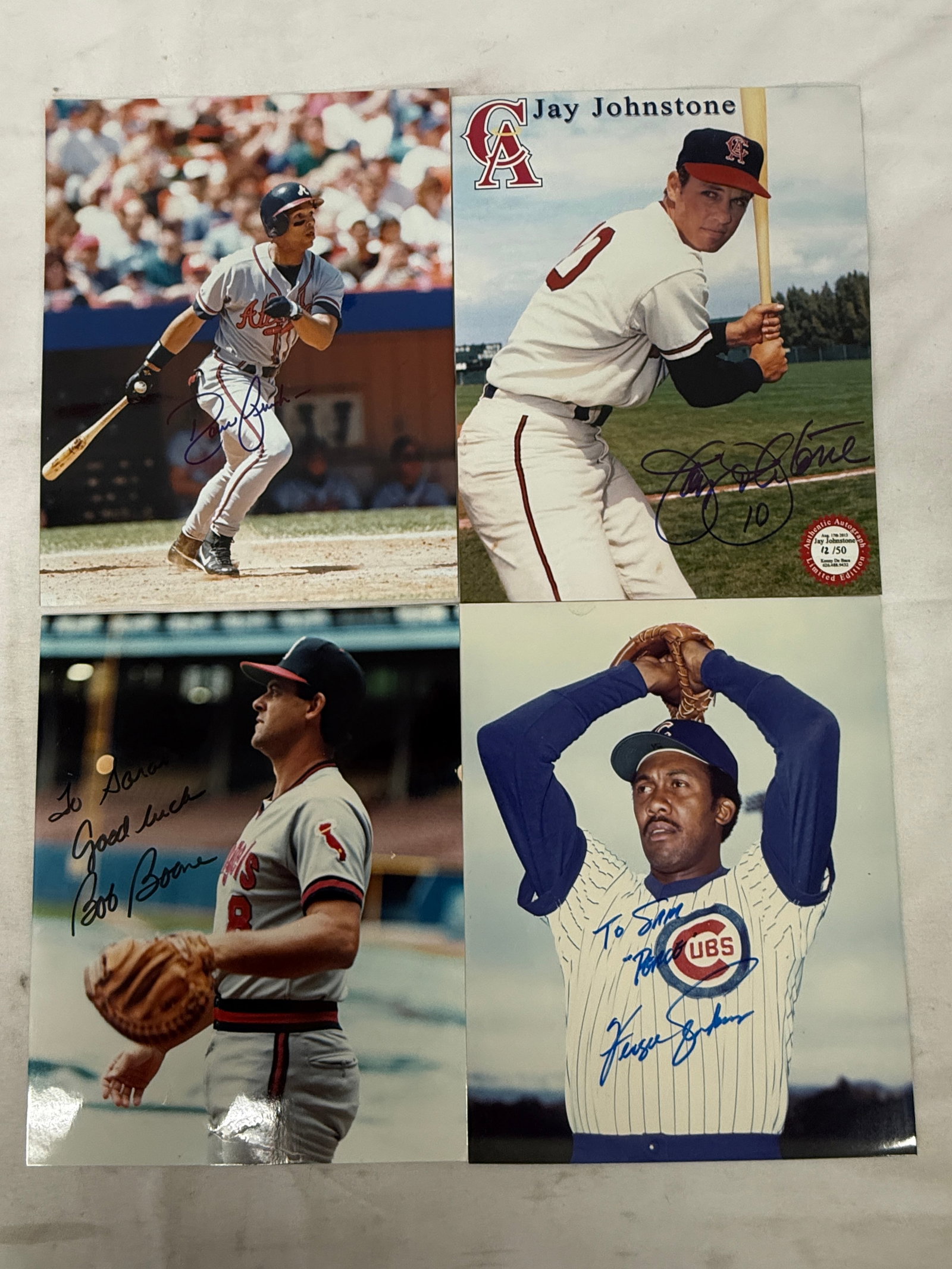 MLB Autographed 8x10 Photos Lot of 4: David Justice, Jay Johnstone, Bob Boone, Ferguson Jenkins (1 of 6)