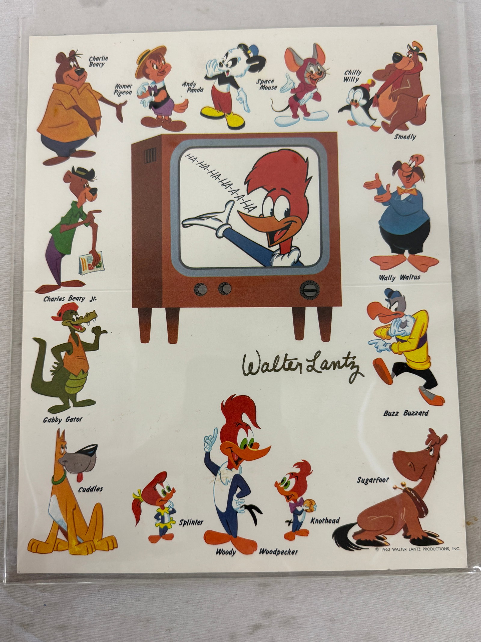 Walter Lantz Signed Woody Woodpecker Character Sheet 1963 Walter Lantz Productions (1 of 3)