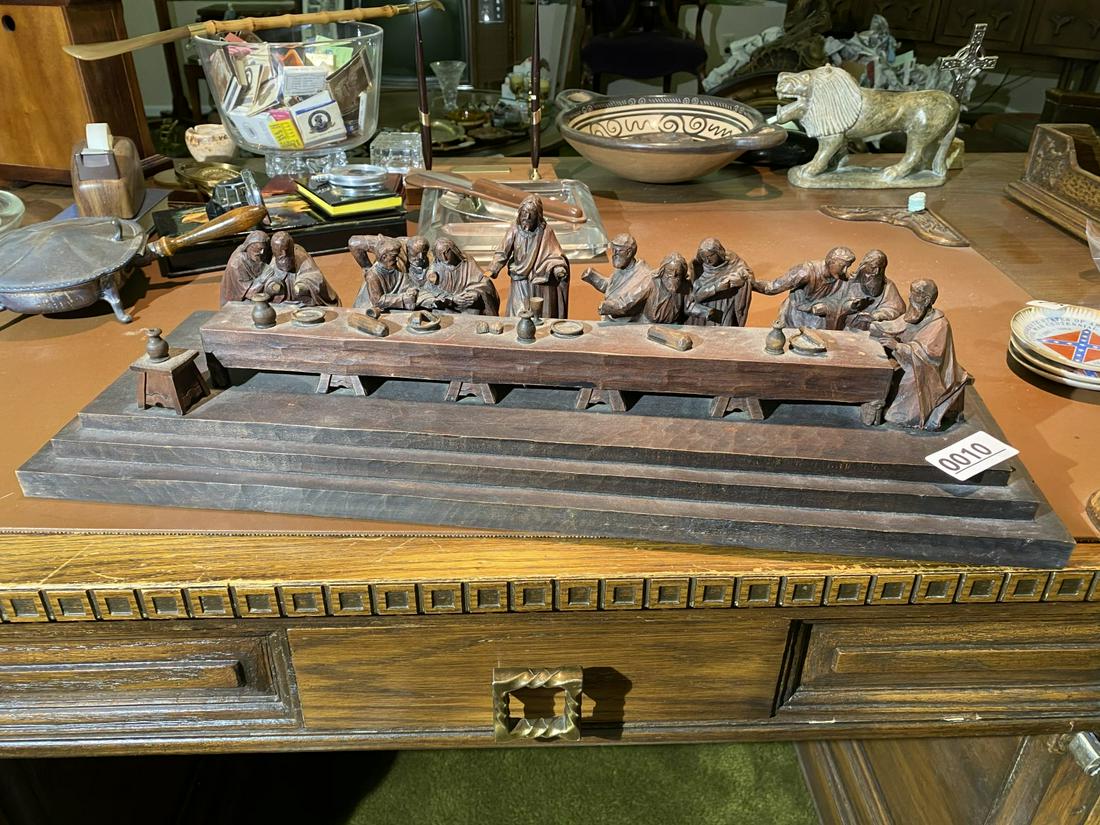 Antique Black Forest Carved Last Supper Scene: We found the missing 12th Apostle in another part of the house and will include. We also found a few other small pieces from the dinner. 24.5" long. Free pickup or we'll carefully transport to the shi
