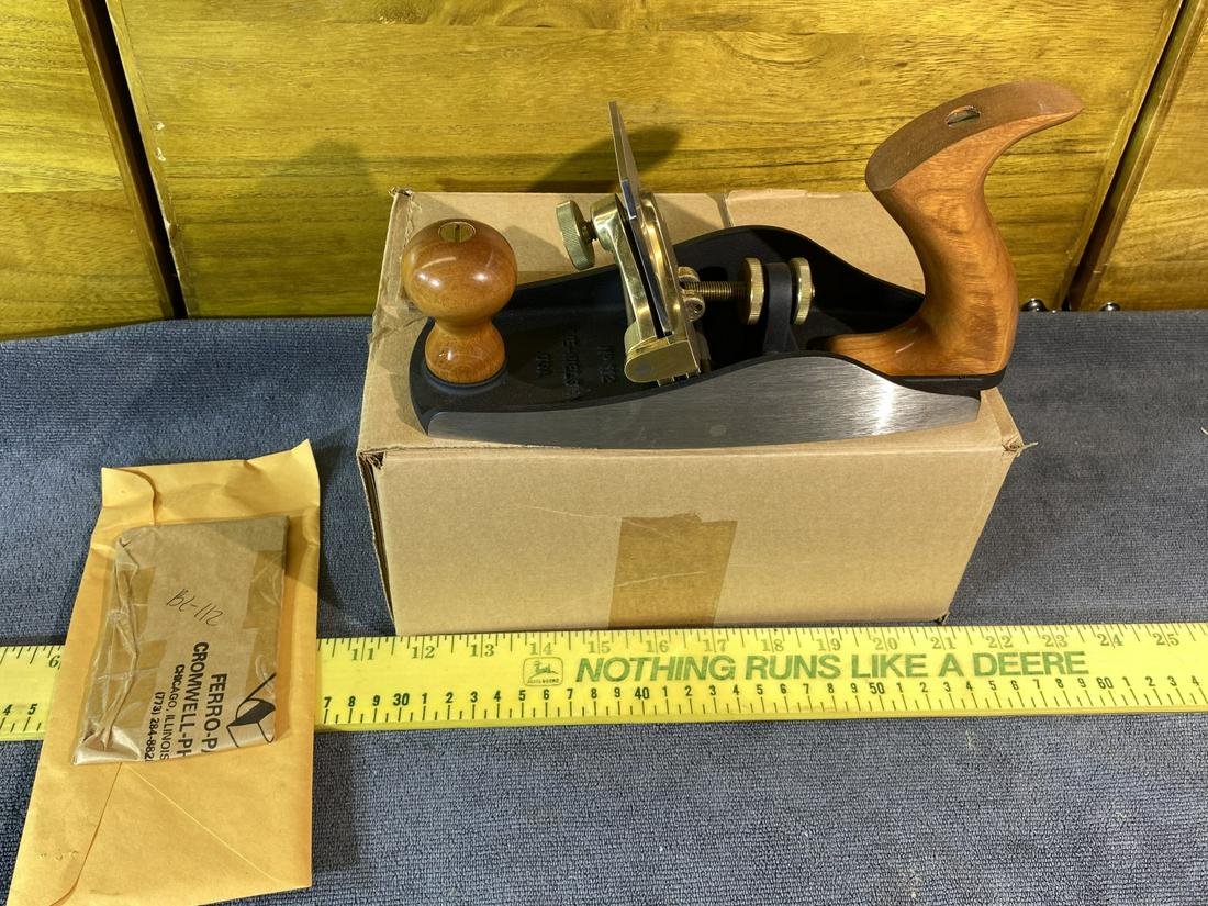 Vintage Lie-Nielsen Woodworking Block Plane No. 112: Looks unused. No. 112. With an extra blade. Like new, in box. Free pickup or we'll drop with our shipper for a $3 fee.