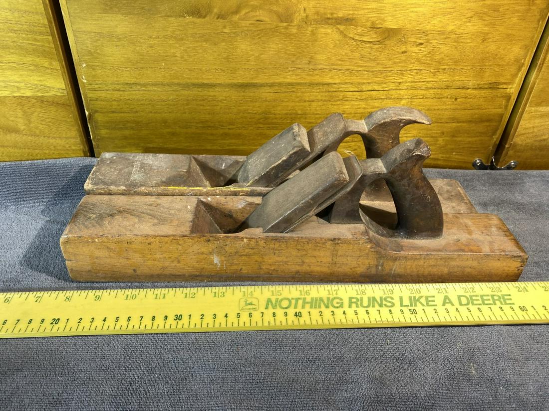 Two Antique Wood Block Planes: One is marked for Greenfield Tool Co. Free pickup or we'll drop with our shipper for a $3 fee.