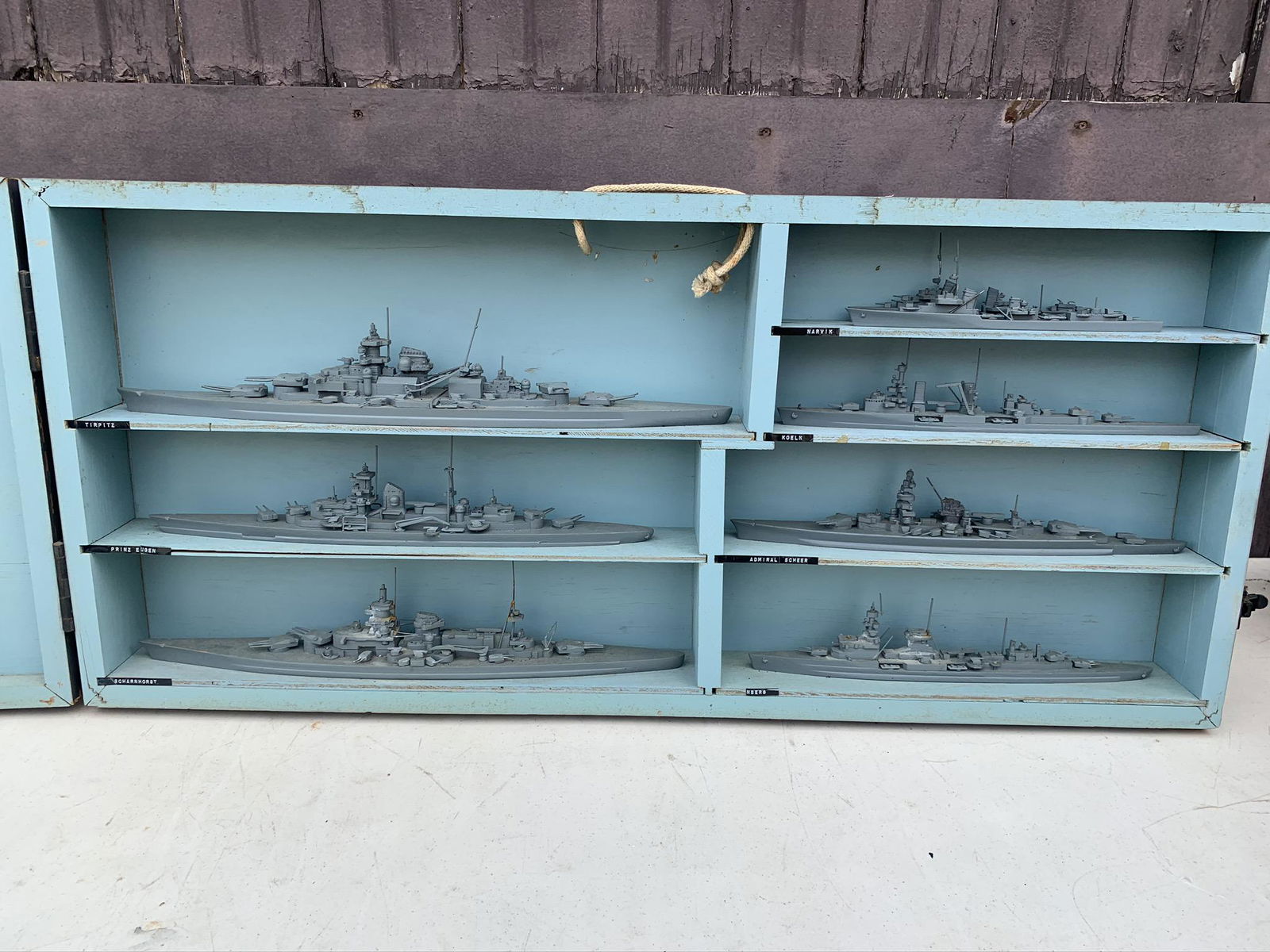 RARE WWII U.S Navy Teacher Models German Navy Ships in: Special devices division USN bureau of aeronautics German Teacher ship Models, Mfrd by Comet Metal Production Co. Device # 5-AA, SN# 412 37"W x 17"H x 7"D. Free pickup or we'll drop off at shipper for