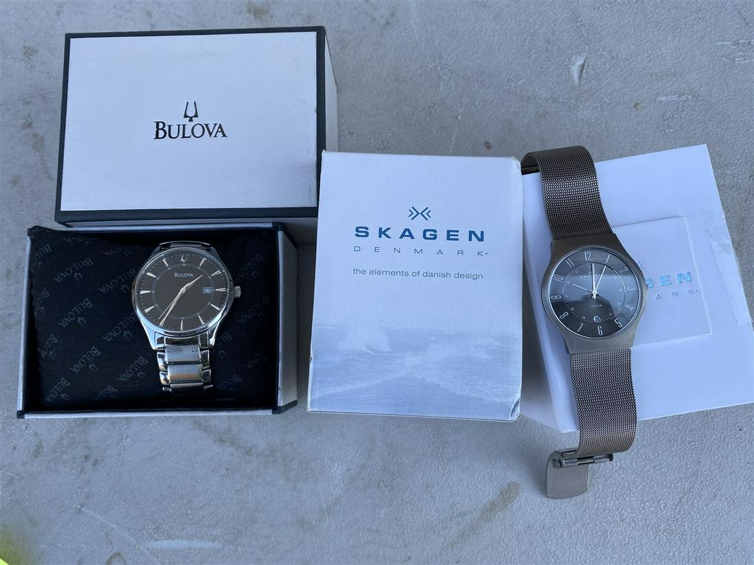 2 Watches in boxes including Skagen Denmark and Bulova: Free pickup or we'll drop at the Shipper for a $3 fee.