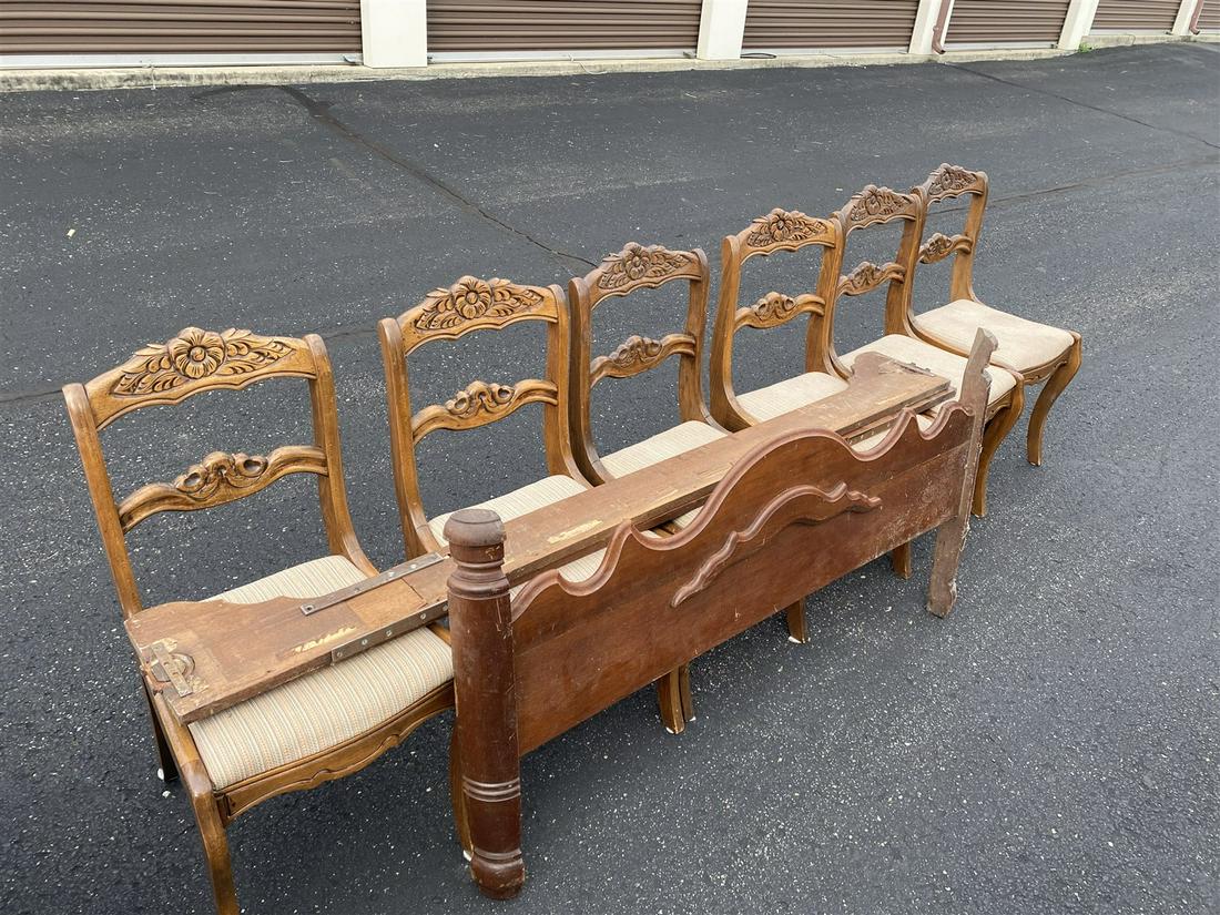 Group of six older chairs plus headboard, rails: Shipping not available. You must pickup during the pickup window or forfeit your purchase.