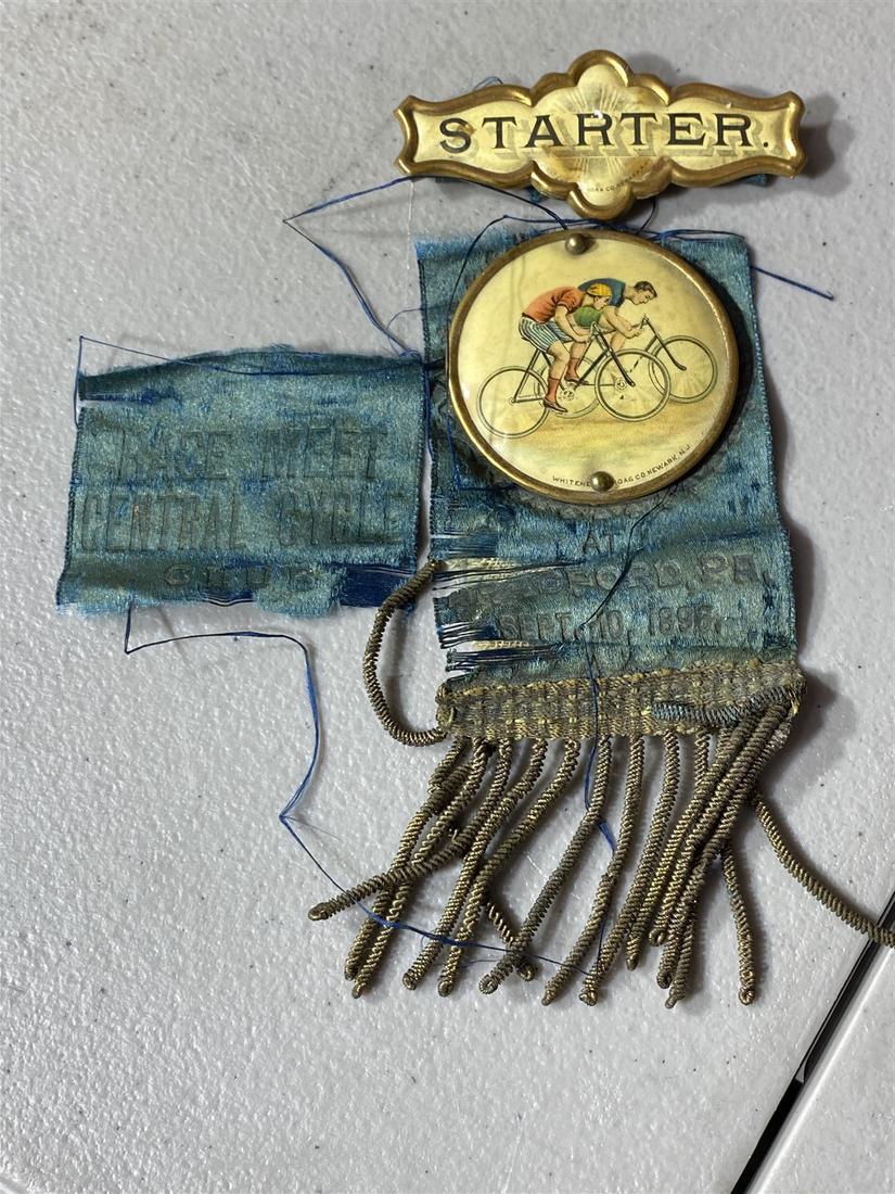 Unusual antique bicycle racing medal - 1896,: Plus an old banknote. Free pickup or we'll drop at the Shipper for a $3 fee.