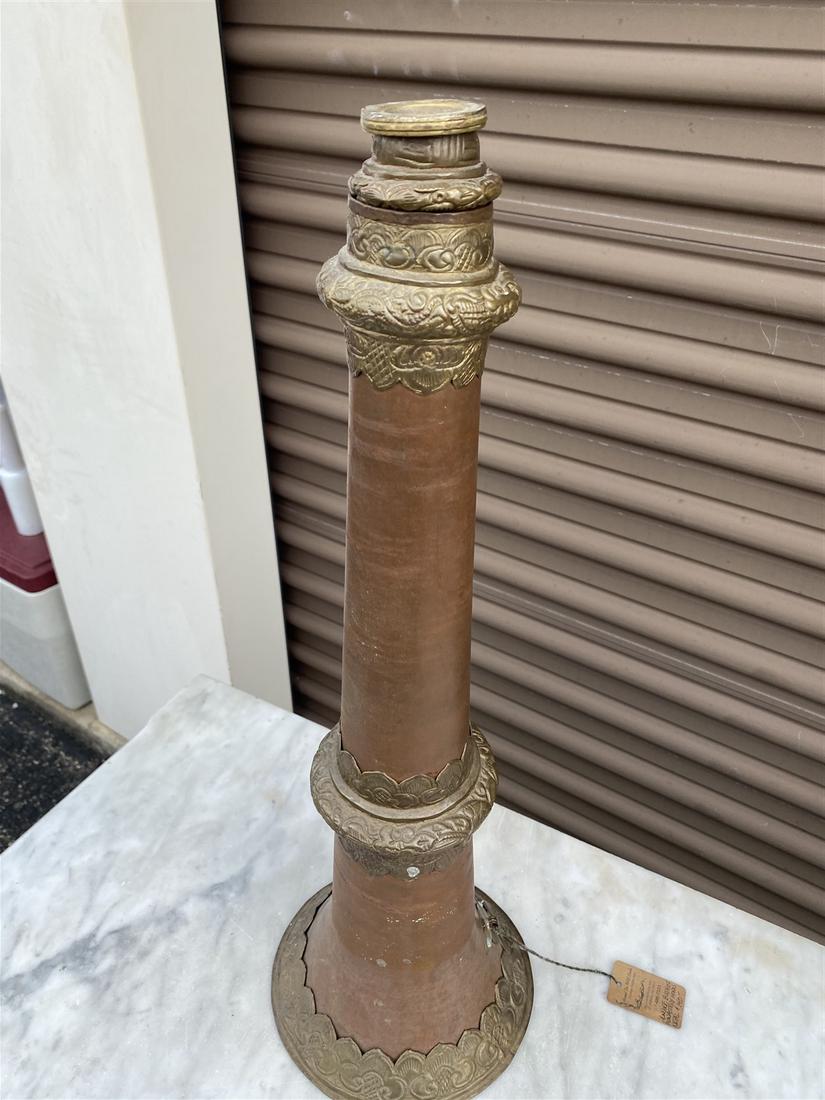 Unusual antique telescoping metal Buddhist prayer horn: 56" long when extended. Free pickup or we'll drop at the Shipper for a $3 fee.