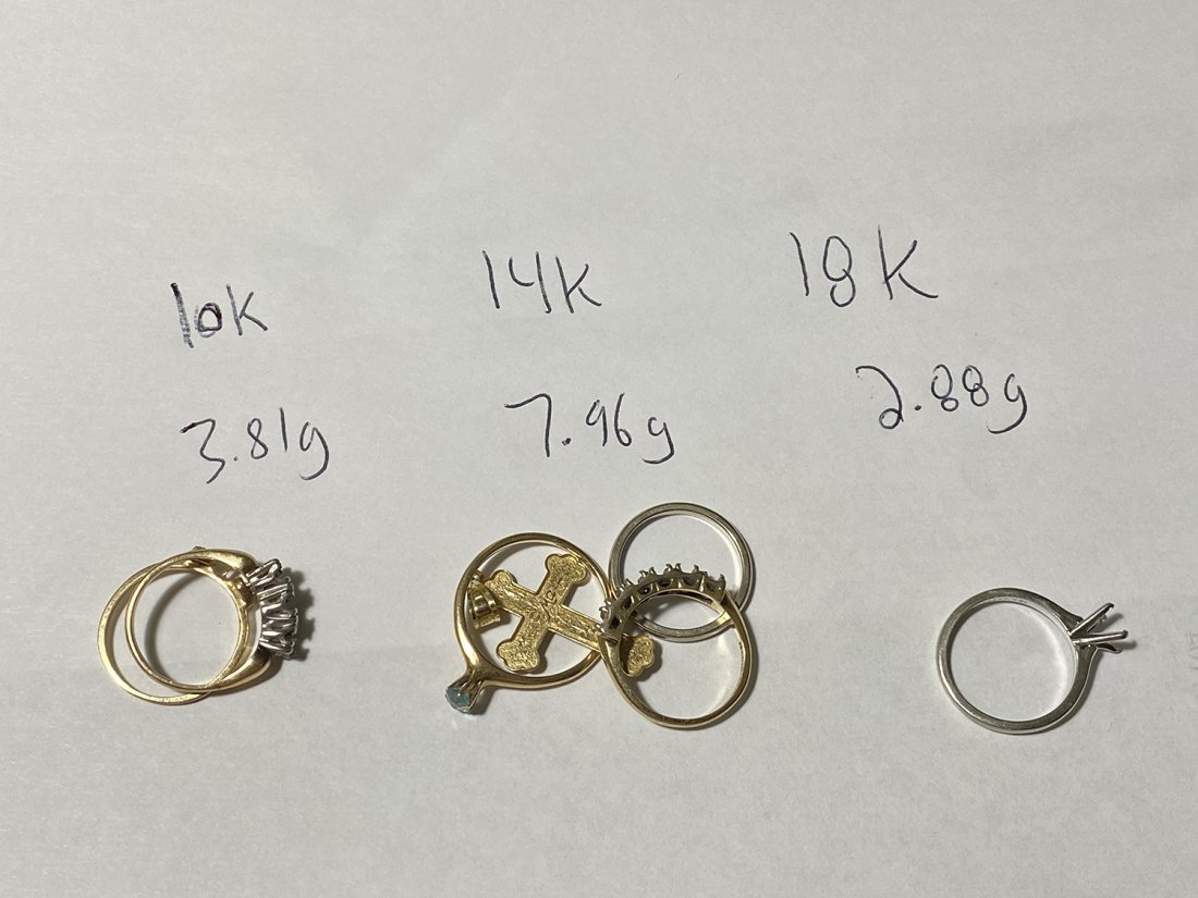 Group lot of scrap gold - 10k, 14k and 18k: 3.81 grams of 10k, 7.96 grams of 14k and 2.88 grams of 18k. Free pickup or we\'ll drop at the shipper for a $3 fee.