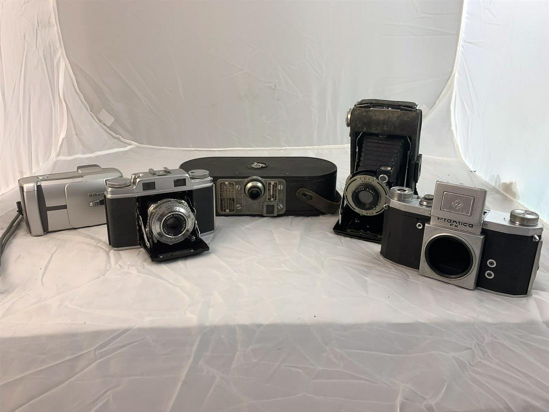 5 Cameras, Wide Angle Lenses, and Camera accessories: Keystone Model A-7, Nikon Nuvis 110i, Praktica FX, Kodak BIMAT, Ansco R502565, and a Phoenix Wide angle Lens. Free pickup or well drop off at shipper for $3 delivery fee.