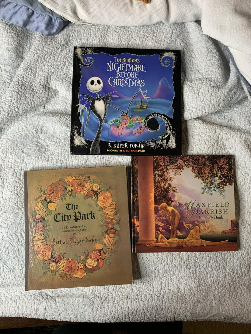 Three high-end pop-up Books: Maxfield Parrish, Nightmare Before Christmas and The City Park. Very cool! Free pickup or we'll drop at the shipper for a $3 fee.