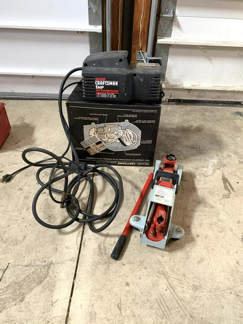 Craftsman 1HP Air Compressor & 2 Ton Larin Floor Jack: Compressor Model # 919.15039. Shipping not available. You (or your representative) must pickup during the pickup windows of Wednesday Dec. 16 from 11 am to 4 pm or Saturday Dec. 19 from 10 am to 4 pm.
