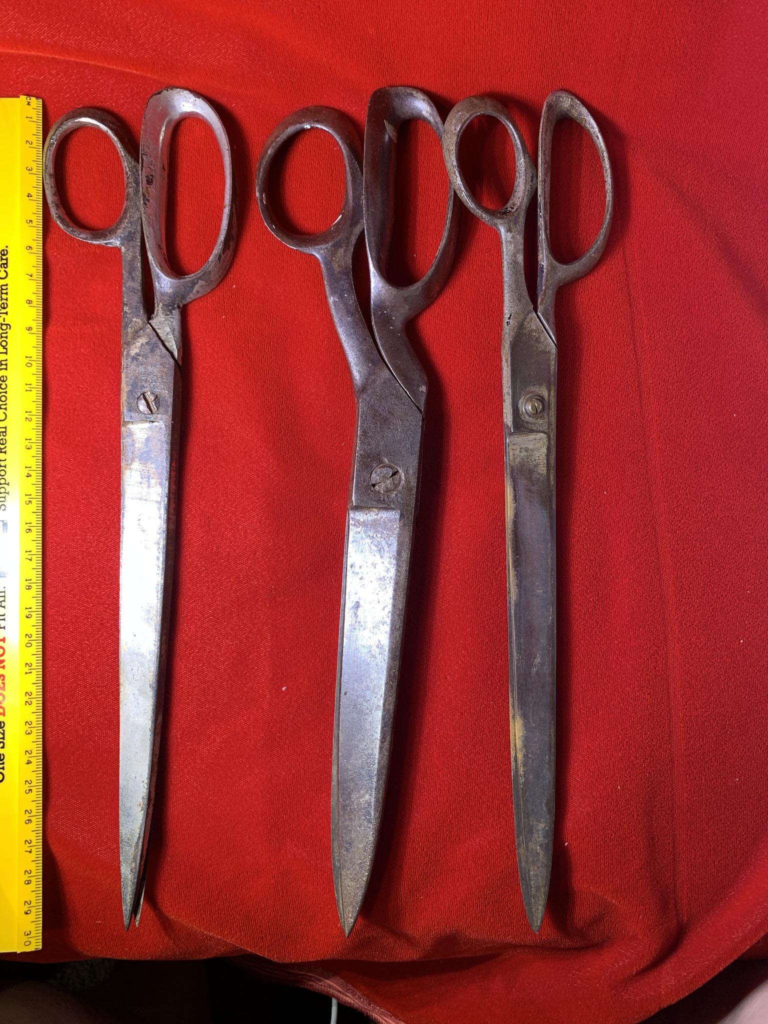 3 Pairs of Long Scissors. See Photos For Extra Details: Free pickup or we will drop at the shipper for a $3 fee.