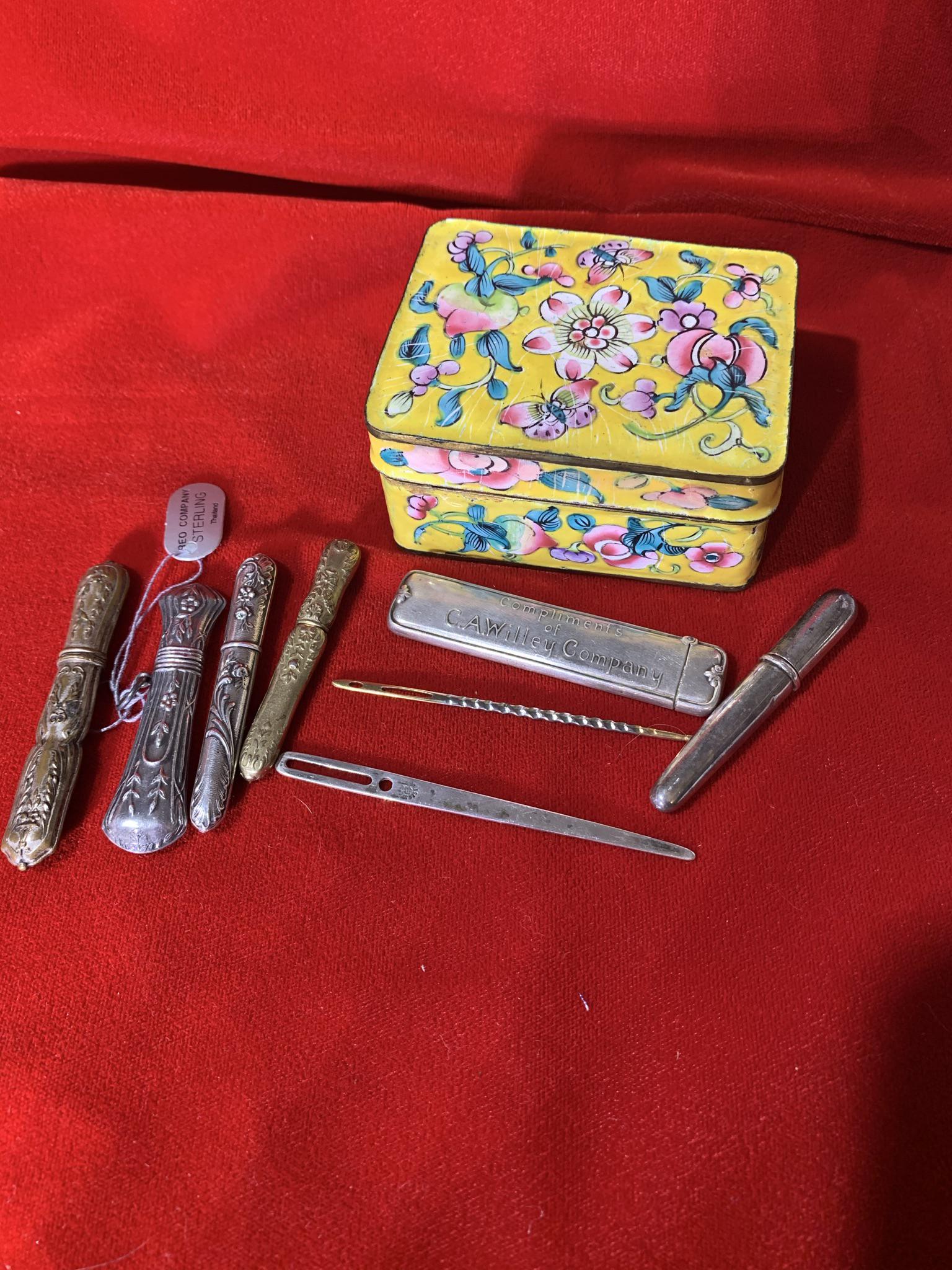 Needle Holders, Ornate Needle, and Enamel Box (1 of 6)