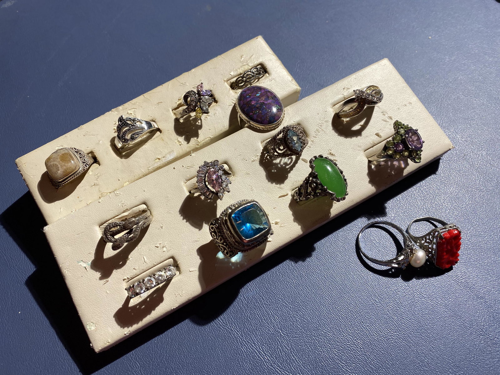 13 sterling silver rings including jade (1 of 5)