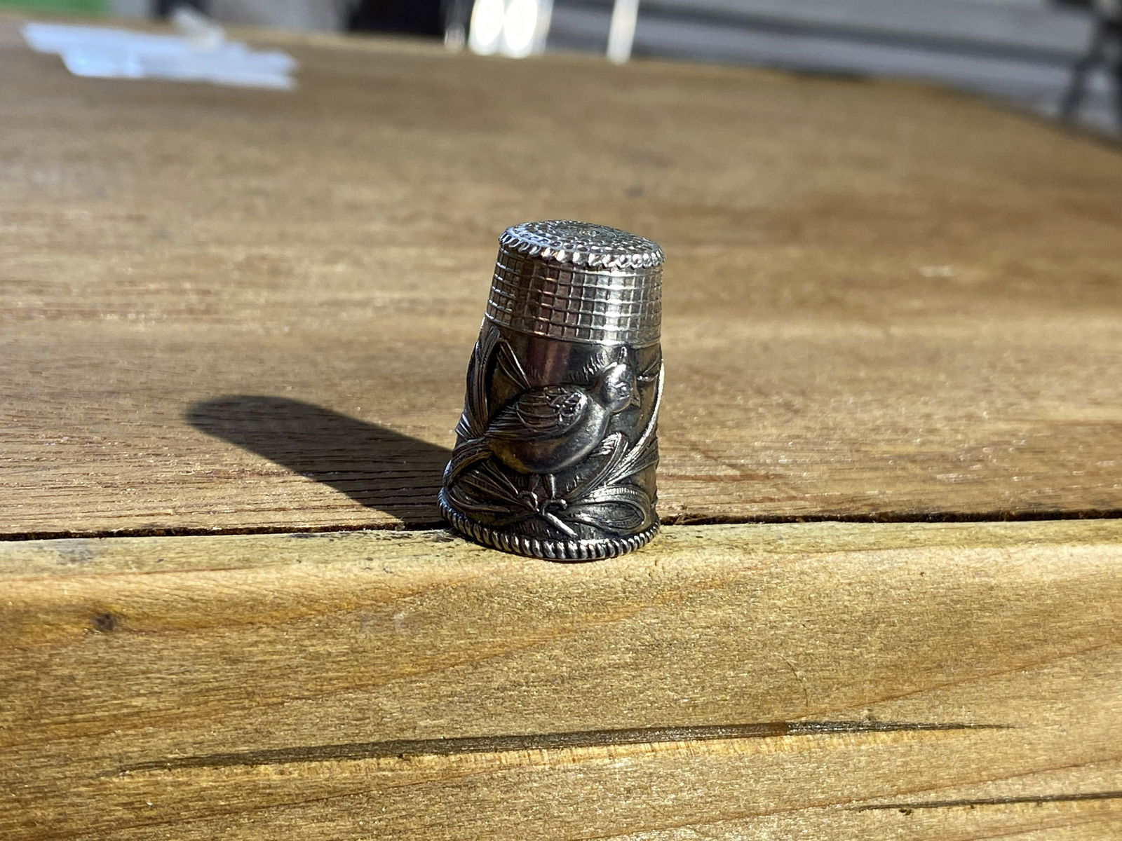 Rare sterling silver sewing thimble - bird and wheat (1 of 5)