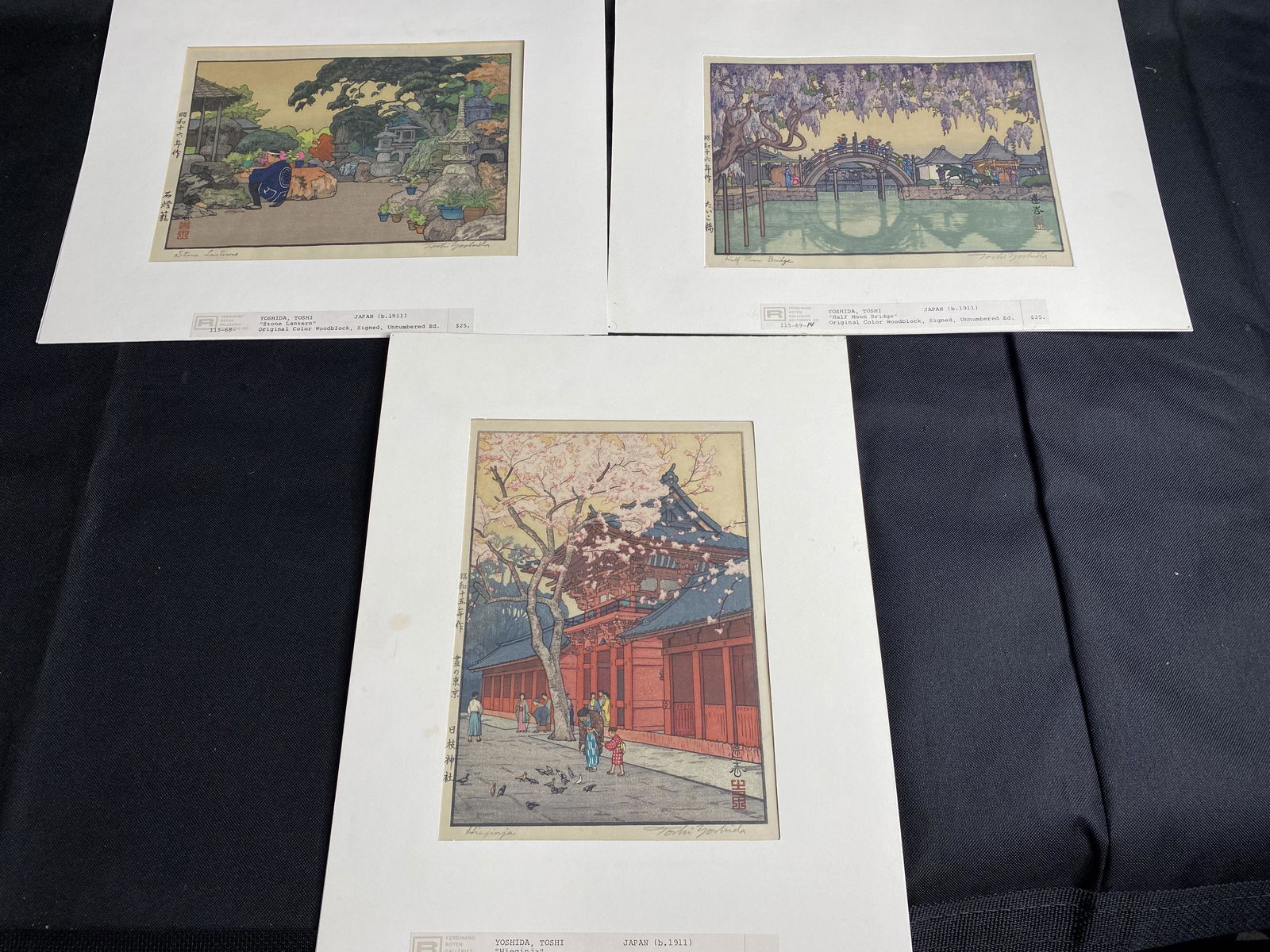 Group of 3 Antique Japanese Woodblock Prints by Toshi: Group of 3 Antique Japanese Woodblock Prints by Toshi Yoshida. Free pickup or we'll drop at our shipper for a $3 fee