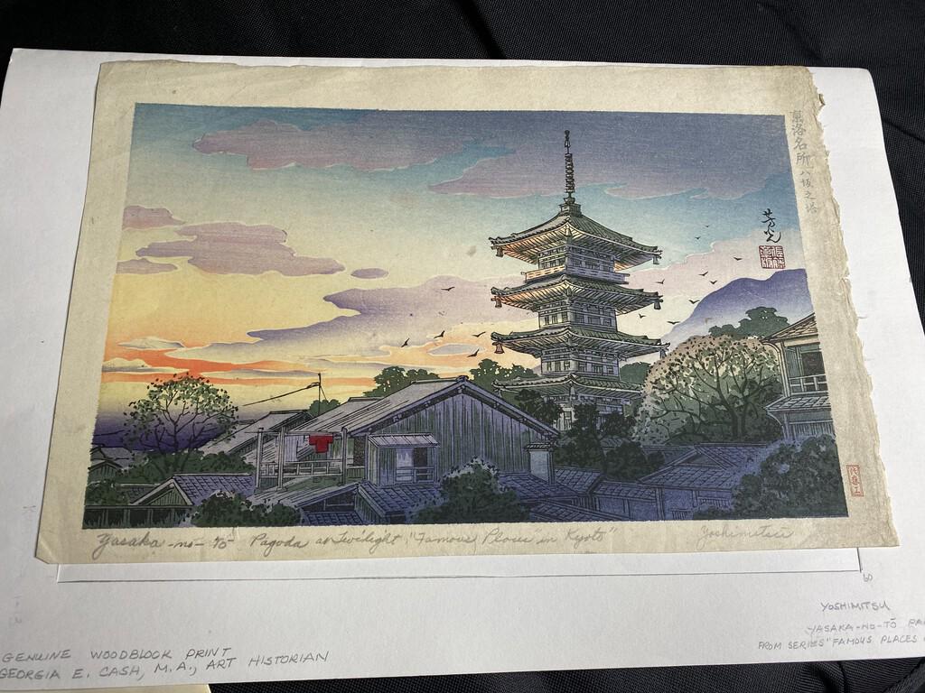 Japanese woodblock print by Nomura Yoshimitsu: Plus Vintage Onkyo lithograph, contemporary Japanese woodblock featuring Mount Fuji. Free pickup or we'll drop at our shipper for $3. Free pickup or we'll drop at our shipper for a $3 fee