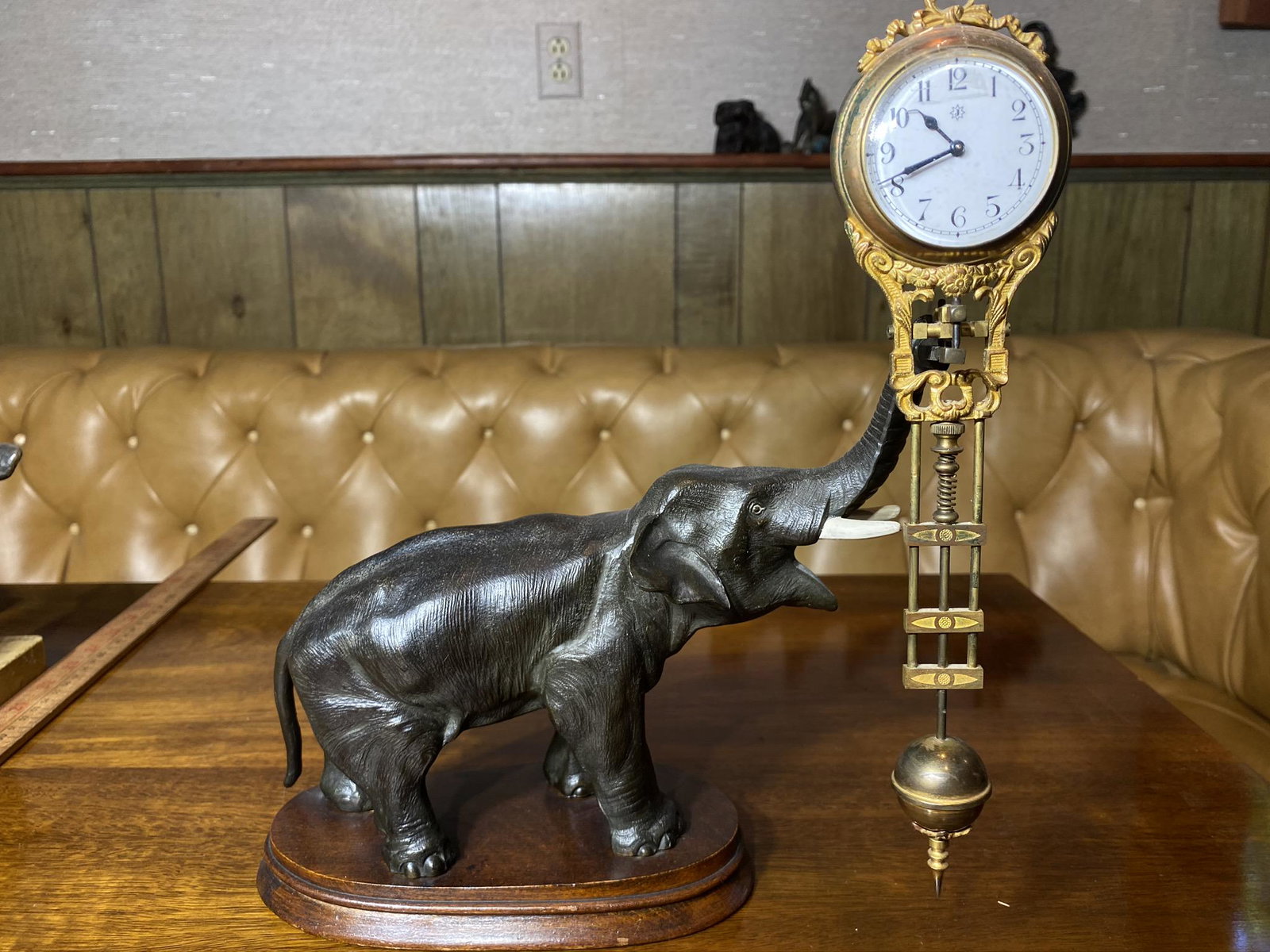 Antique Metal Elephant Clock on base. (1 of 14)
