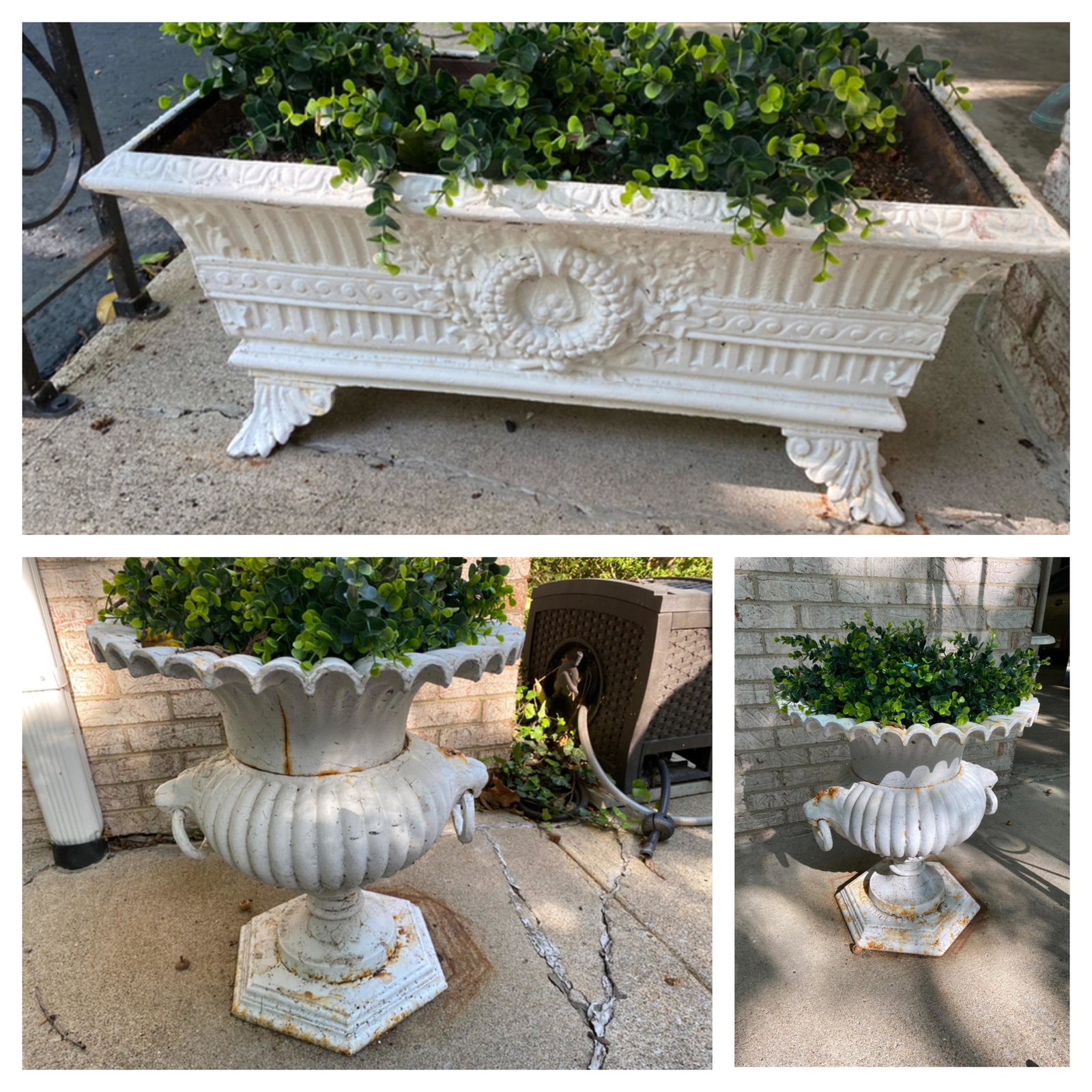 2 Antique Lancaster Urns + Planter - All Cast Iron. (1 of 15)