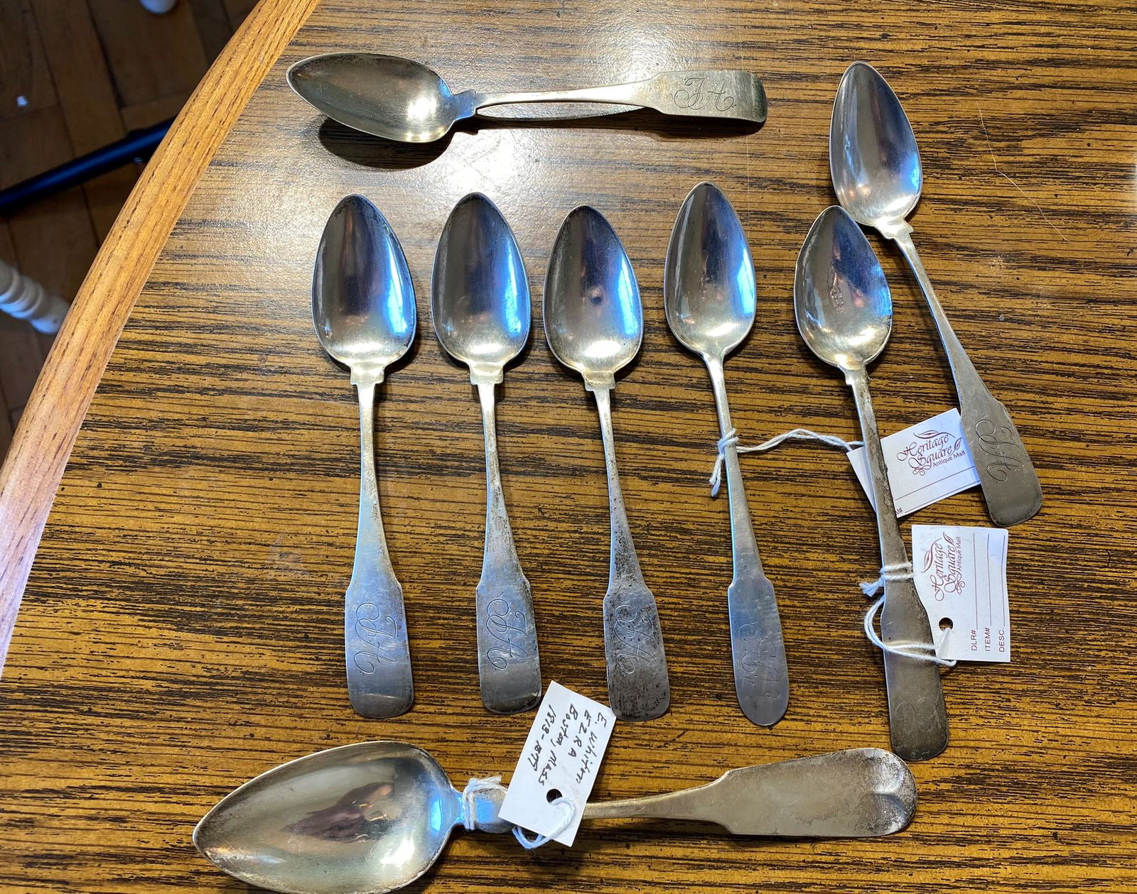 Group lot of early American Coin Silver Spoons (1 of 11)