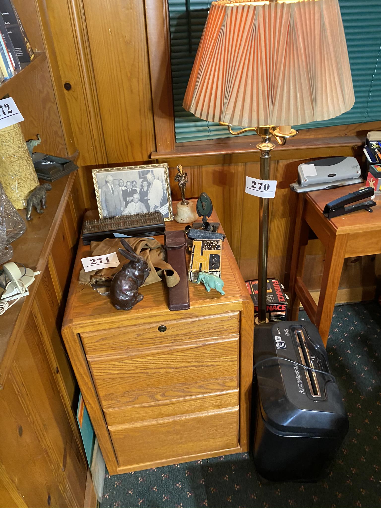 Wooden file cabinet, lamp, paper shredder, heater (1 of 5)