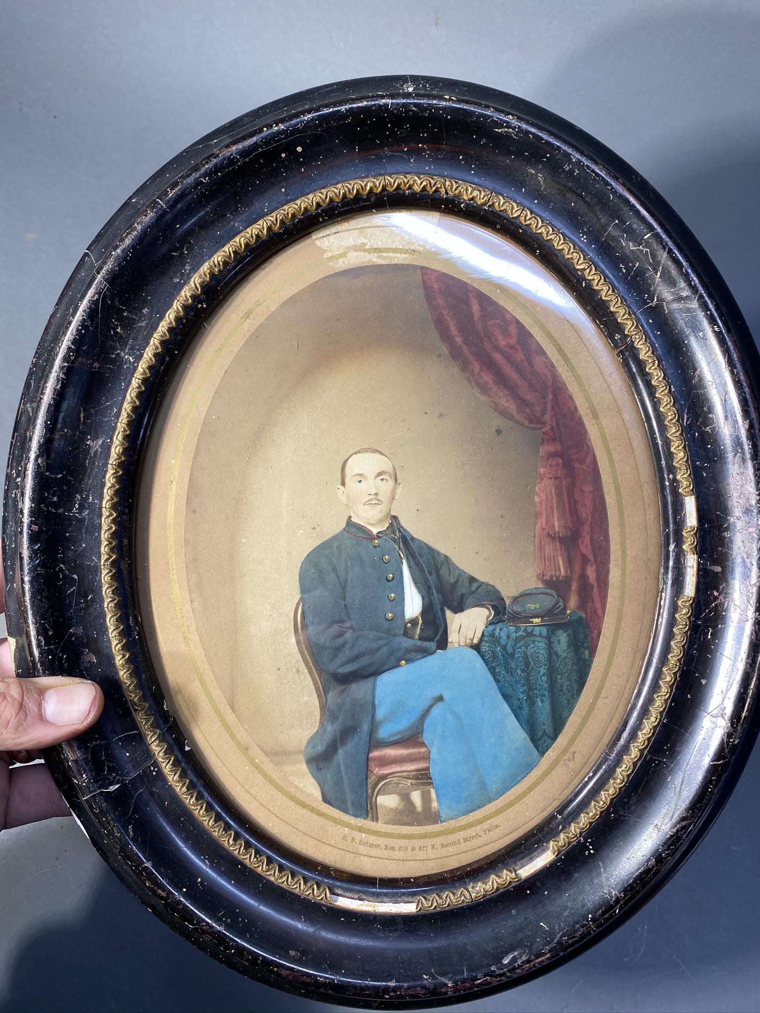 Hand tinted Civil War Portrait in Frame: Hand tinted Civil War Portrait in Frame. 13" x 11" framed size. Free pickup or we'll drop at our shipper for a $3 drop off fee.