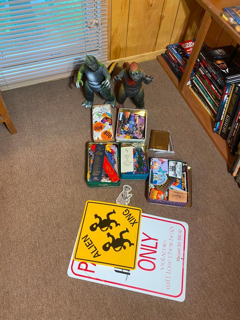 Group Lot Godzilla toys, Sci Fi Bookmarks, Signs, Vintage patches. (1 of 20)