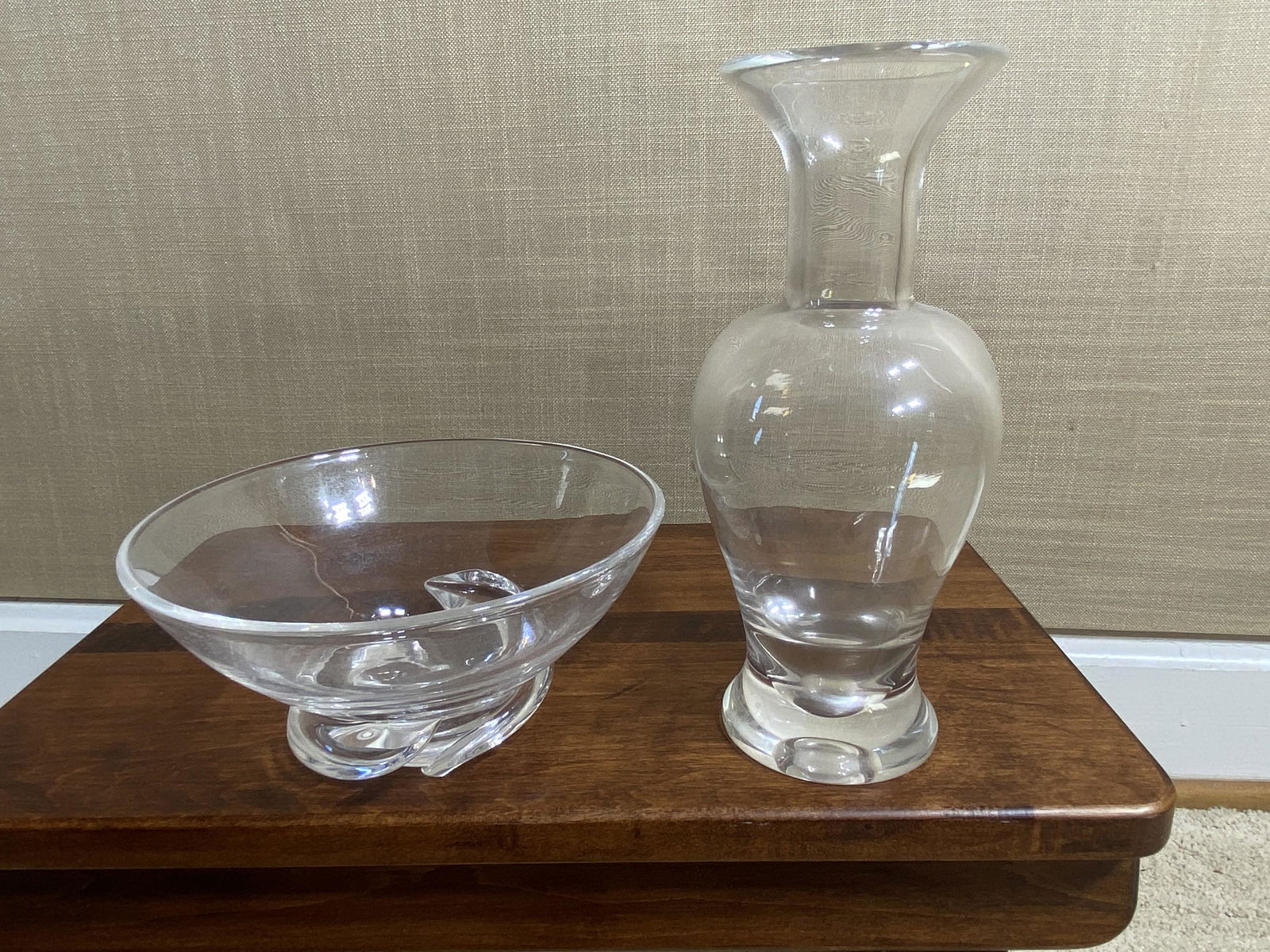 2 Pieces of Vintage Steuben Glass - Vase, Bowl.: 2 Pieces of Vintage Steuben Glass - Vase, Bowl. Bowl is 6.75" across, vase is 8.75" high. In-house shipping available. Pickup is Sunday, November 6th from 12pm to 5pm in Lynchburg, Ohio 45142. (THIS I