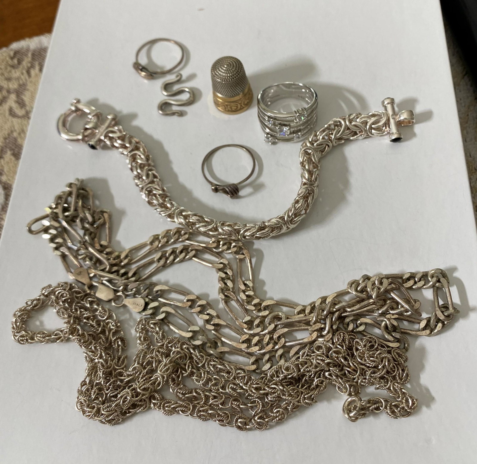 Large Lot Vintage Sterling Silver Jewelry, thimble - 163.3 grams. (1 of 6)