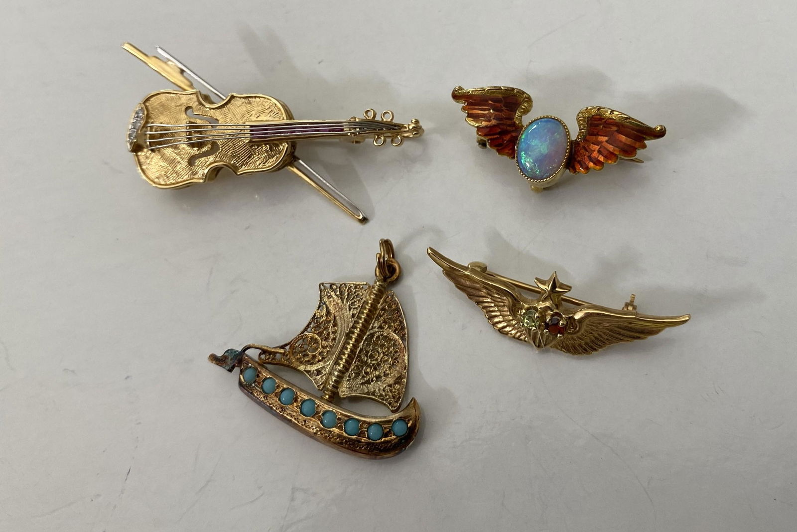 14k Gold and Gemstone Antique Pins Lot. (1 of 9)