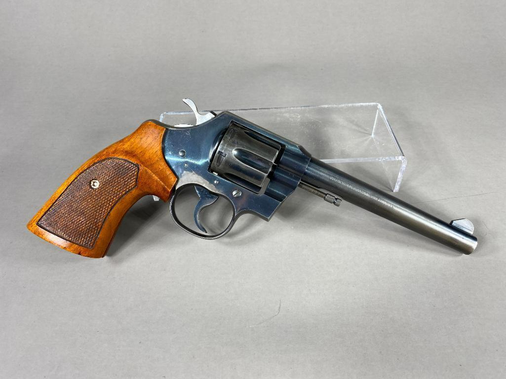 Colt Official Police Revolver 38 Special: Colt Official Police Revolver 38 Special. Brand: Colt Serial: 856811 Caliber: 38 Special Model: Official Police Condition: Excellent with some rubbing to the bluing. Notes: 6" barrel. FFL check requir