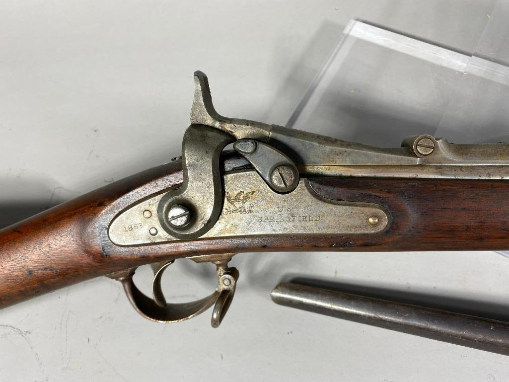 Springfield Model 1866 Allin Military Rifle 50 Centerfire: Springfield Model 1866 Allin Military Rifle 50 Centerfire. Brand: Springfield Serial: NSN Caliber: 50 Centerfire Model: 1866 Allin Condition: Very good Notes: 56" long. With bayonet FFL check required