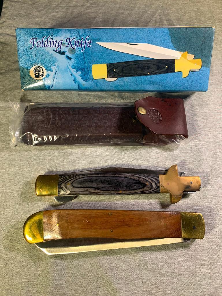(2) Large Folding Knives - Chipaway Cutlery & American Heritage: (2) Large Folding Knives - Chipaway Cutlery & American Heritage. In-house shipping available. Pickup is Monday, March 13th from 11am to 6pm in Carroll, Ohio 43112 or we will provide in-house shipping