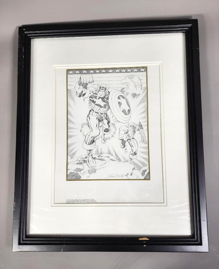 Fiftieth Anniversary Commemorative Captain America Ink Drawing Signed by Jack Kirby. (1 of 9)