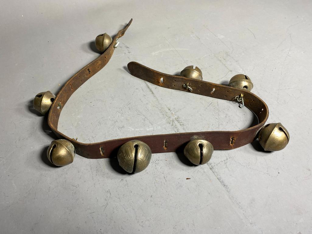 Antique Brass Sleigh Bells on Leather Strap (1 of 8)