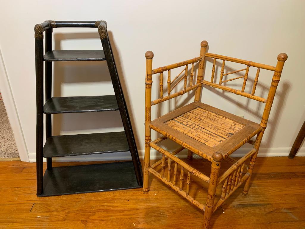 Bamboo Corner Chair & Tiered Shelf (1 of 13)