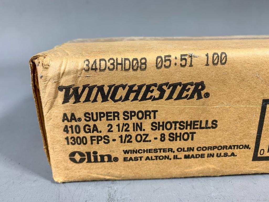 New Sealed Winchester AA Super Sport 410 GA 2 1/2 IN. Shotshells 250 (10 Boxes): SHIPPING: In-house shipping available. Pickup is Monday, June 5 from 2 pm to 7 pm and Tuesday, June 6 from Noon to 5 pm in Carroll, Ohio 43112 or we will provide in-house shipping for this item. Sales