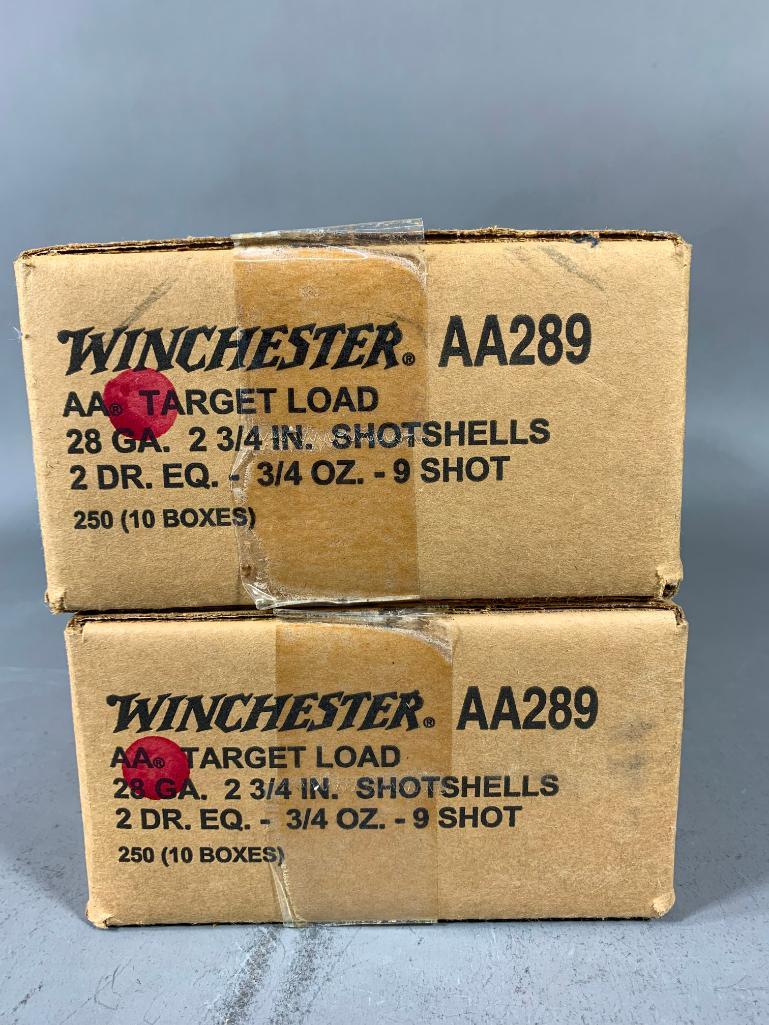 (2) Sealed Boxes of Winchester AA Target Load 28 GA Shotshells: SHIPPING: In-house shipping available. Pickup is Monday, June 5 from 2 pm to 7 pm and Tuesday, June 6 from Noon to 5 pm in Carroll, Ohio 43112 or we will provide in-house shipping for this item. Sales
