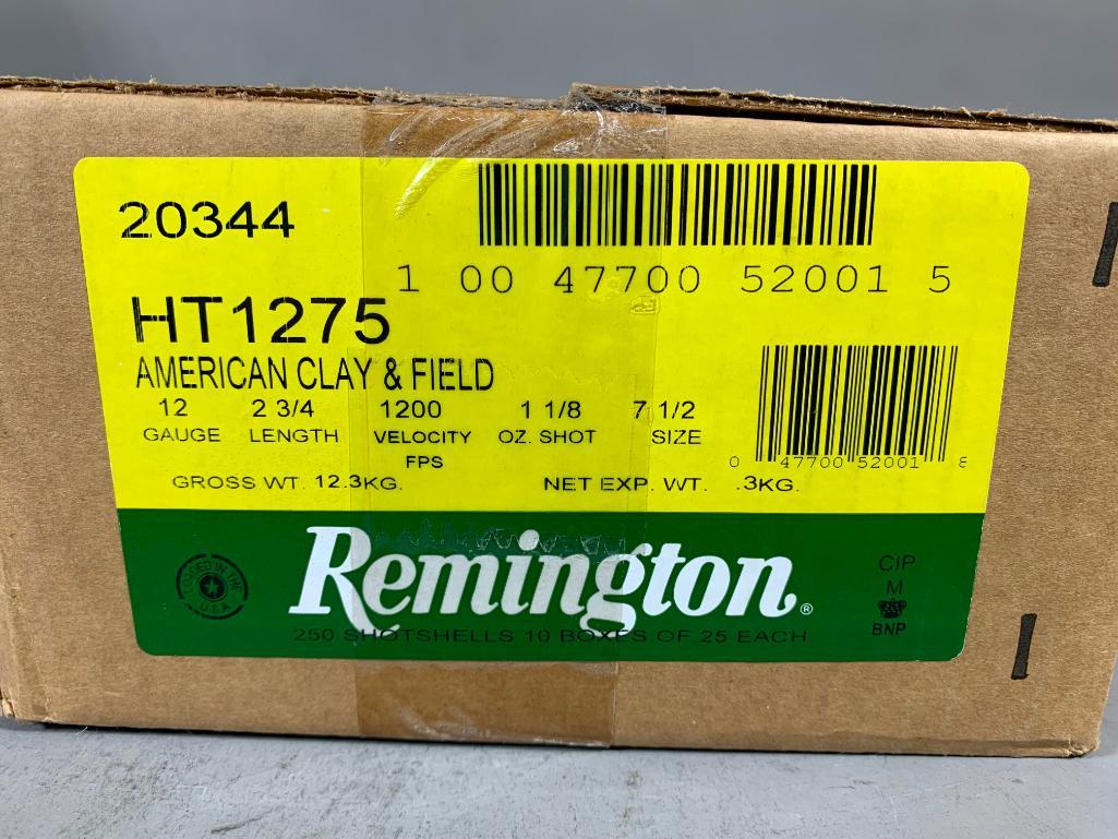 (1) Sealed Box of Remington American Clay & Field 12 Gauge Ammunition (250 Shotshells 10 Boxes of 25: SHIPPING: In-house shipping available. Pickup is Monday, June 5 from 2 pm to 7 pm and Tuesday, June 6 from Noon to 5 pm in Carroll, Ohio 43112 or we will provide in-house shipping for this item. Sales
