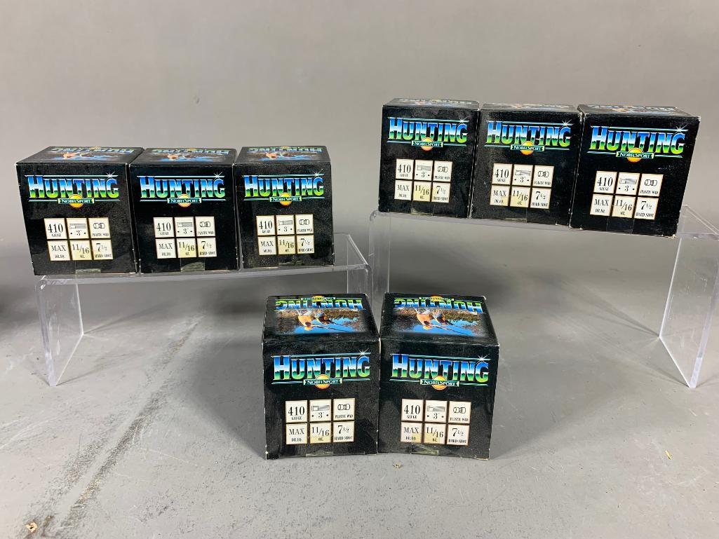 (8) Full Huntingdon Nobel Sport 410 Gauge Ammunition: SHIPPING: In-house shipping available. Pickup is Monday, June 5 from 2 pm to 7 pm and Tuesday, June 6 from Noon to 5 pm in Carroll, Ohio 43112 or we will provide in-house shipping for this item. Sales