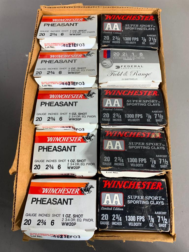 (3) Partial Boxes of Winchester AA 20 Gauge Ammunition, (7) Full Boxes of 20 Gauge Ammunition: SHIPPING: In-house shipping available. Pickup is Monday, June 5 from 2 pm to 7 pm and Tuesday, June 6 from Noon to 5 pm in Carroll, Ohio 43112 or we will provide in-house shipping for this item. Sales