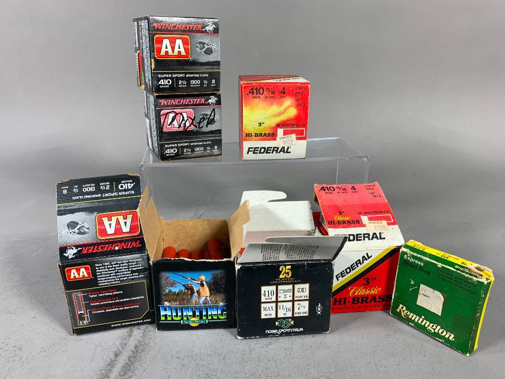 Group of .410 Ammunition: SHIPPING: In-house shipping available. Pickup is Monday, June 5 from 2 pm to 7 pm and Tuesday, June 6 from Noon to 5 pm in Carroll, Ohio 43112 or we will provide in-house shipping for this item. Sales