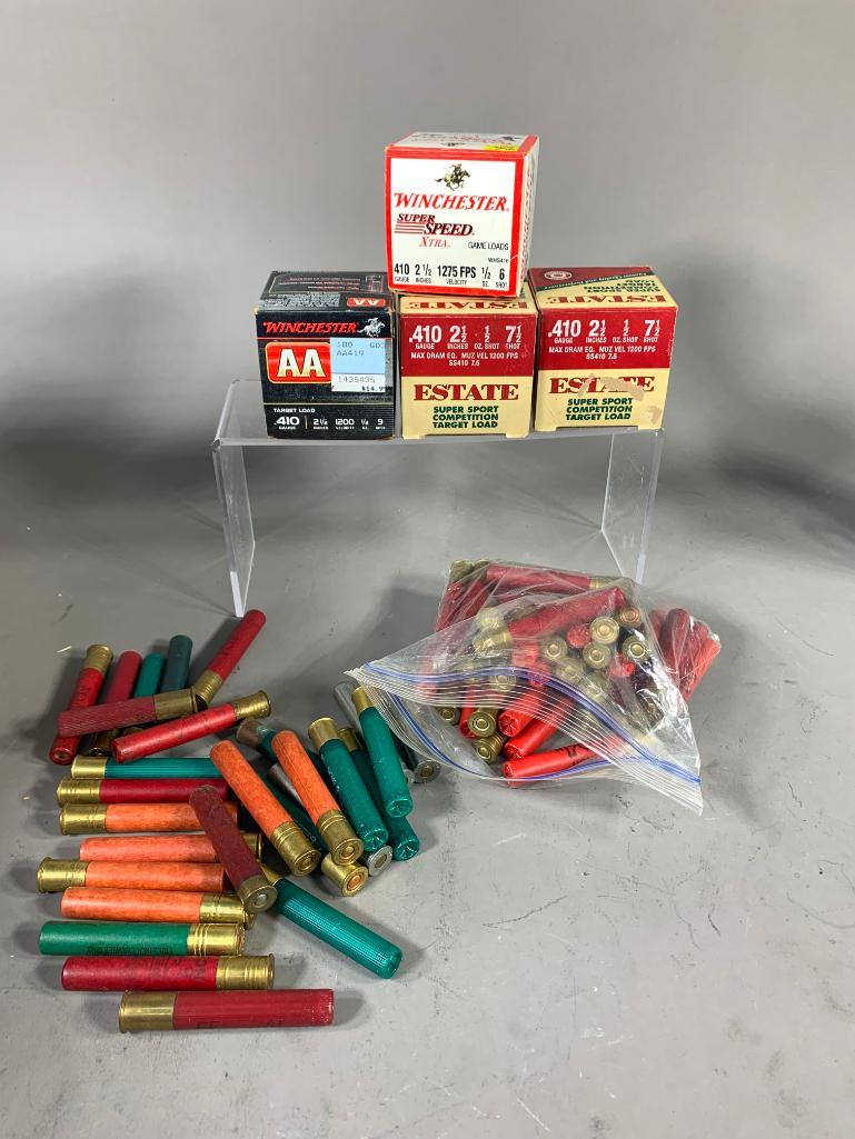 Group of .410 Ammunition: SHIPPING: In-house shipping available. Pickup is Monday, June 5 from 2 pm to 7 pm and Tuesday, June 6 from Noon to 5 pm in Carroll, Ohio 43112 or we will provide in-house shipping for this item. Sales
