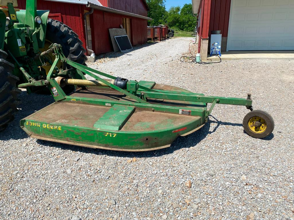 John Deere 717 Rotary Cutter PTO Driven 84" wide: John Deere 717 Rotary Cutter PTO Driven 84" wide. Â Nice overall. Currently attached to the Deere 4020. We can unattach it and load it for you with a front end loader w/forks that we have on