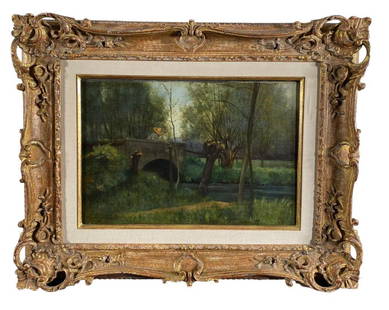 "Fisherman on a Bridge" - Stanislas Lepine 19th c: "Pine-Pecheur Sur un Pont" translated as 'Fisherman on a Bridge" by Stanislas Lepine (1835-1892). Oil on Canvas. Signed on the lower left. Purchased from Garth's Auction in 2016. Framed size: 23" x 18