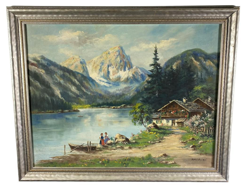 Oil on Canvas Alpine Scene Painting Signed Laszlo (1 of 8)