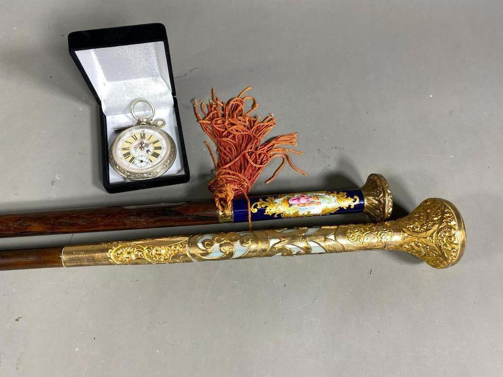 2 Better Antique Gold Plated Canes + Swiss Watch (1 of 16)