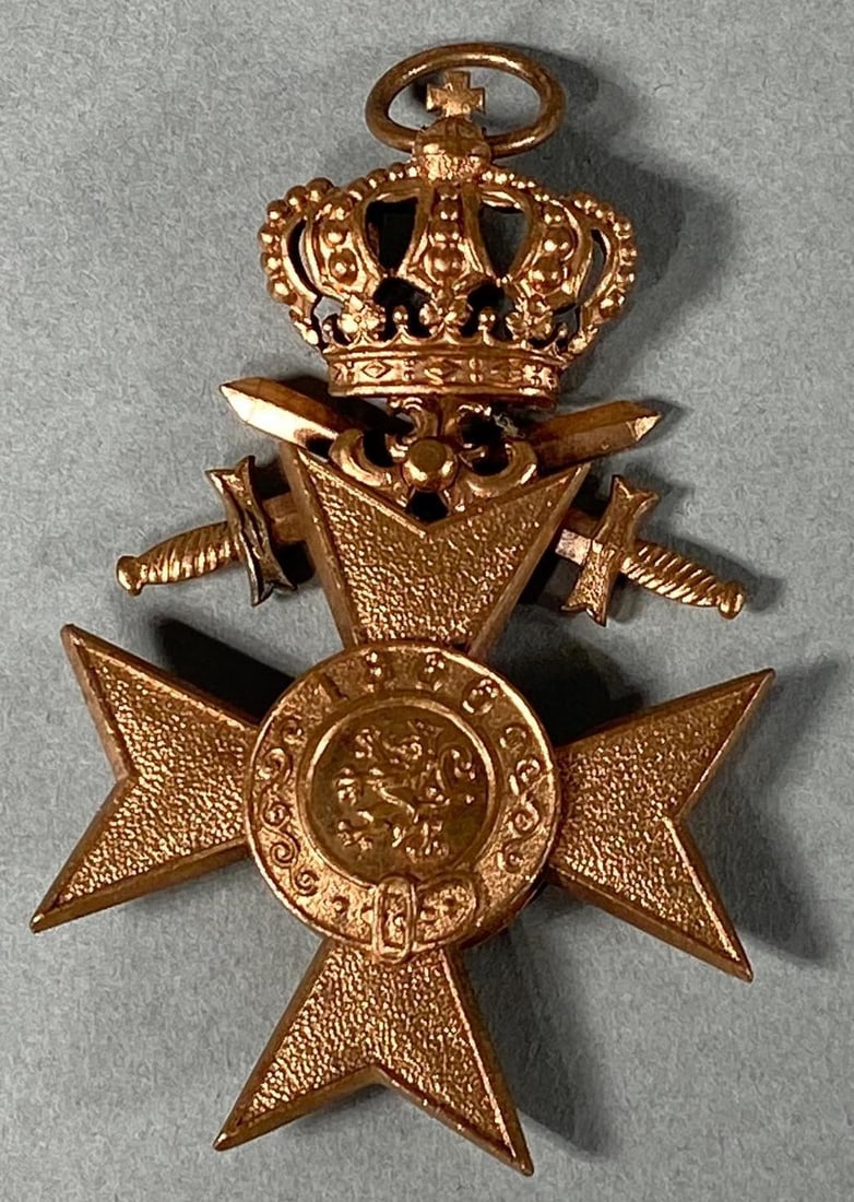 WWI BAVARIAN MILITARY MERIT CROSS CROWN & SWORDS: World War One Bavarian 3rd class Military Merit Cross with swords and crown. No ribbon. In-house shipping is available. Pickup is Thursday, Oct. 19 and Friday Oct. 20 from 10 am to 1 pm in Carroll, Oh