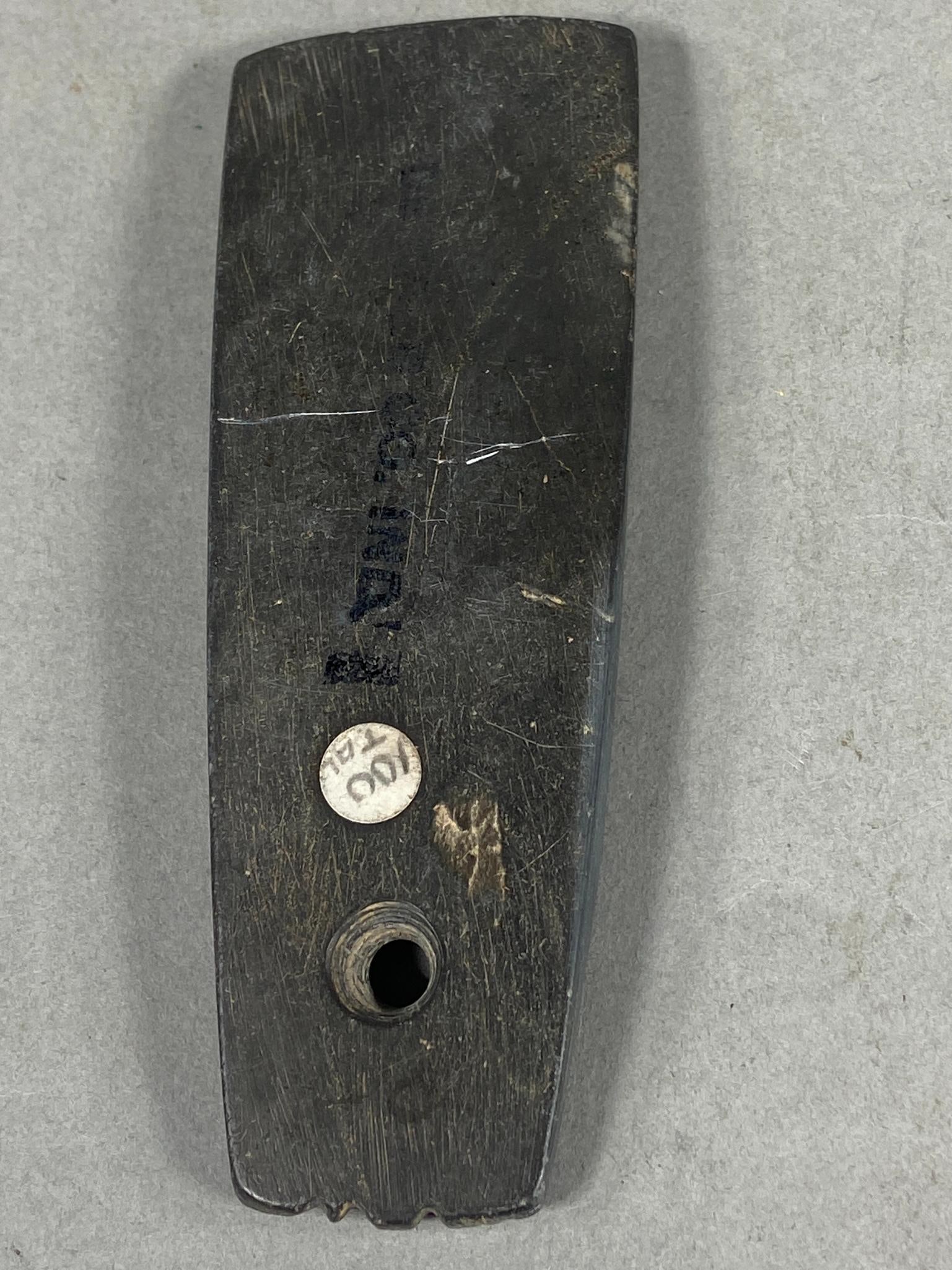 Native American Slate Gorget Indiana with Notches: Native American Slate Gorget Indiana with Notches. Our in-house shipping is available. Pickup is Thursday, November 2nd from 10am to 4pm in Cincinnati, Ohio 45230. (THIS IS THE ONLY PICKUP WINDOW) or